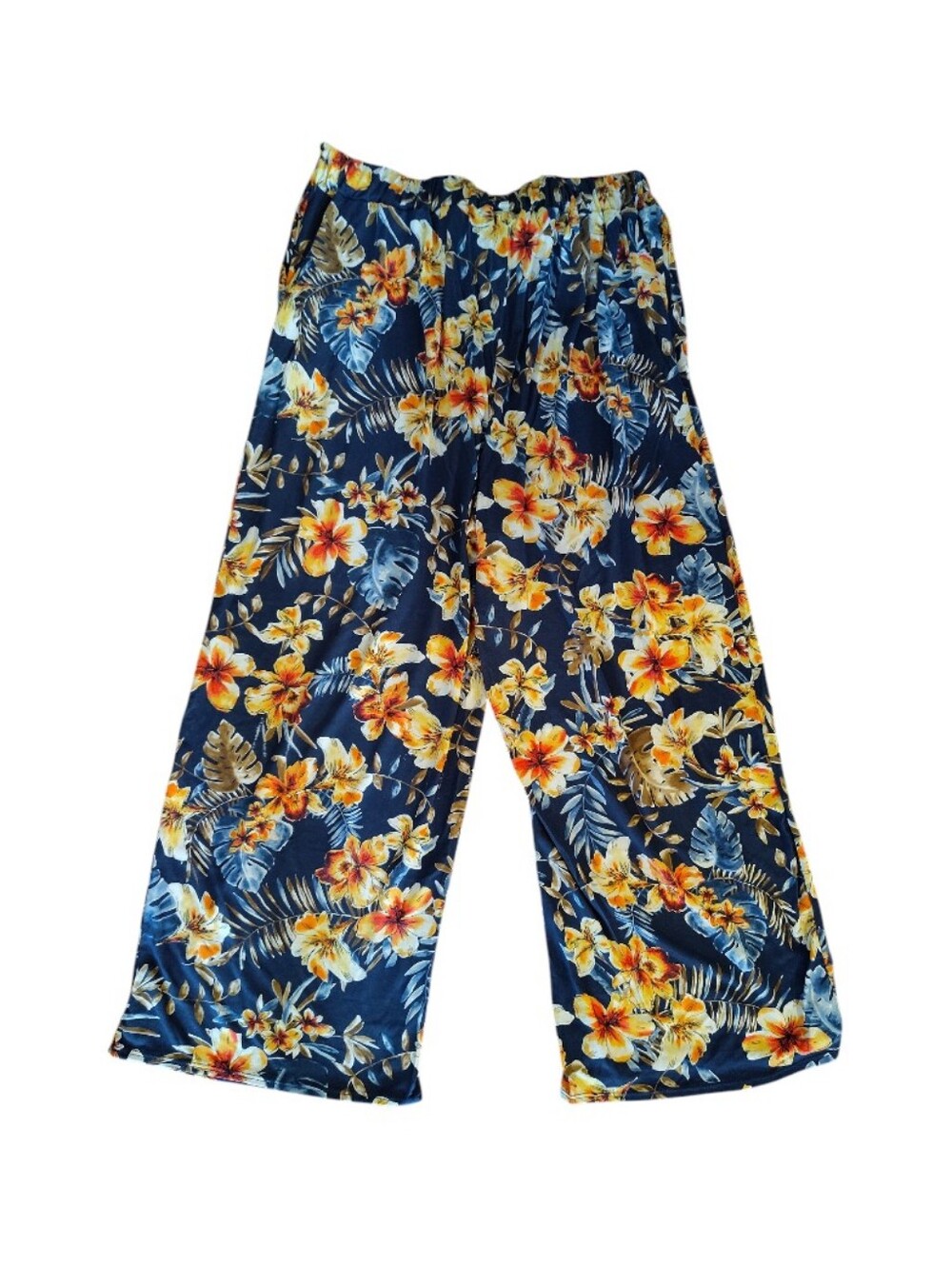 Promises Promises Blue Tropical Print Pull‎ On Palazzo Beach Pants Plus 1X - Picture 6 of 8